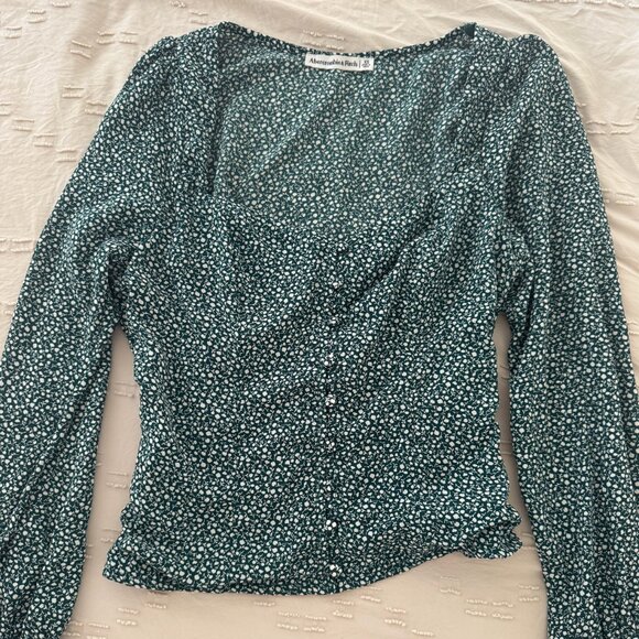 Abercrombie Green Floral Long Sleeve Top - Extra Small - Picture 3 of 5
